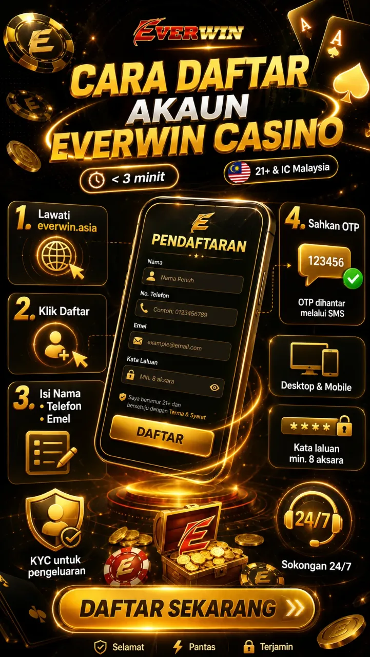 Borang pendaftaran kasino dengan medan nama dan nombor telefon